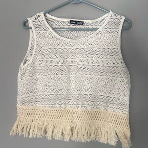 SHEIN Cream Crochet Fringe Tank Top
